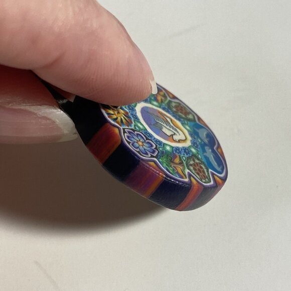 Millefiori Polymer Clay Pendant with Dove, Dolphins, and Turtles - Picture 6 of 6
